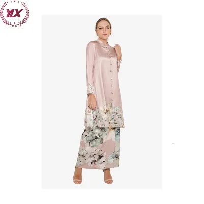 Fashion Basic 2 Pieces Collar Jubah Muslimah Malaysia Long Sleeve Extended Back Top Skirt Baju Kurung Abaya United Arab Emirates