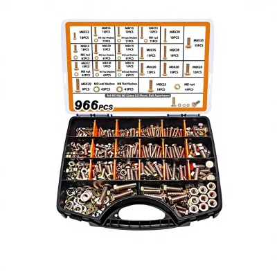 ANCETE High Tensile Grade 8.8 Carbon Steel Yellow Zinc Plated Hex Head Bolt Nut Washer Kit 966pcs M4-M8 Metric Fastener Set