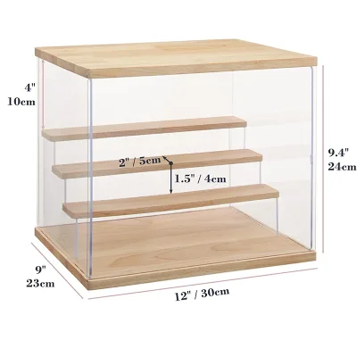 Clear Rectangle Acrylic Figure Display Case with LED Light 3-Tier Storage Dustproof Organizer for Collectibles
