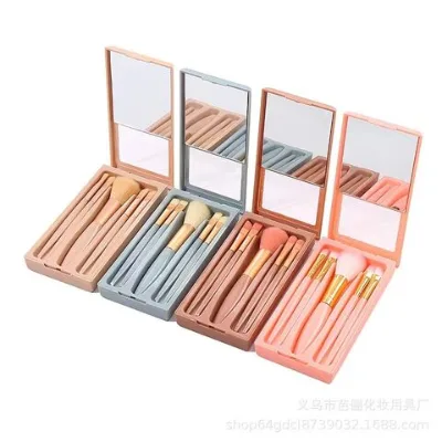 5PCS makeup brush box contains mirror, makeup cover brush, 4 colors to choose from, blush brush, eye shadow brush, portable