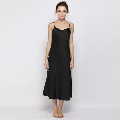 Women's Hot Summer Sexy Straps Satin Full Length Collarless Sleep Dress ODM Breathable & Quick Dry for Autumn and Spring