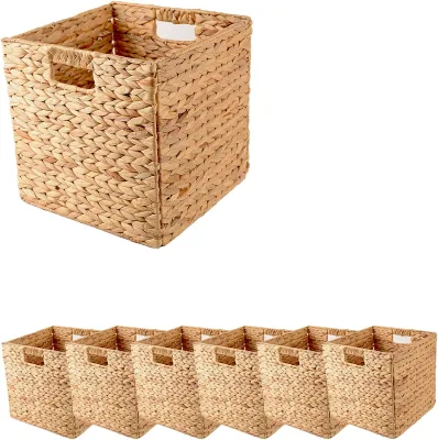 Handmade Foldable Multi-Functional Rectangle Water Hyacinth Seagrass Picnic Storage Laundry Baskets With Handle Home Decoration