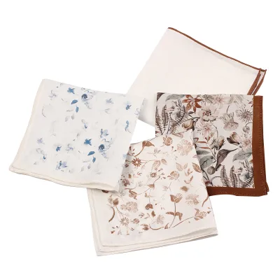 Wholesale/Custom High Quality Men's Linen Pocket Square OEM Service Flower Pattern Pocket Squares for Men