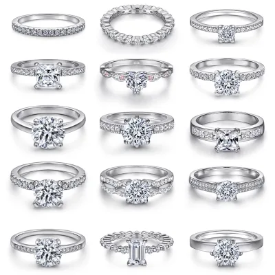 Luxury 14k Gold 925 Sterling Silver Engagement Ring with Moissanite Cut Invisible Setting Trendy Rhodium Plating for Weddings
