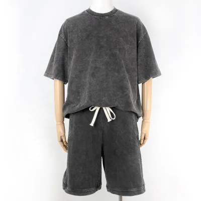 Personalised Custom T-shirt and Short Set Streetwear Wash T Shirt Short Set Men T Shirt and Short Set