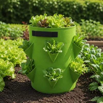 Polyester Felt Grow Bag with Handles Tiered Side Pockets for Vegetables Greenhouse Garden Bed Planting Outdoor Eco-friendly