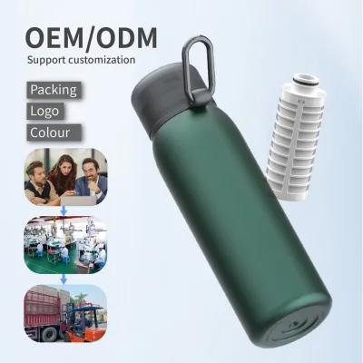 750ml Indoor Stainless Steel Water Filter Bottle Keep Hot Cold Alkaline Water Filter Bottle Portable Water Filter Bottle OEM/ODM