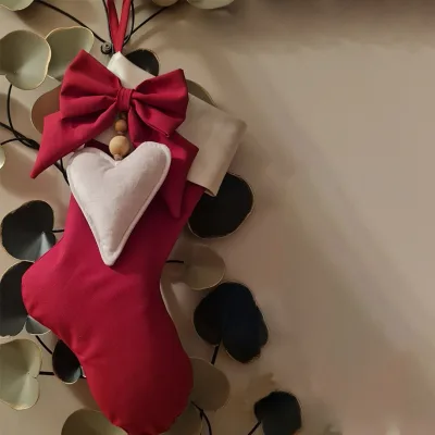 New Embroidery Christmas Decorations Polyester Heart Bow Red Christmas Stockings
