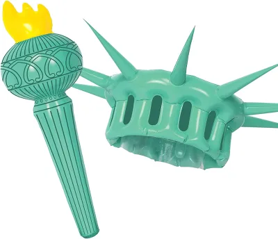 Novelty Inflatable Adult Statue of Liberty Costume Crown and Torch, Patriotic Party Decorations