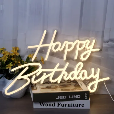 Festive Happy Birthday Factory Wholesale Dimmable Acrylic Custom LED Neon Sign for Party Backdrop Celebration Decor