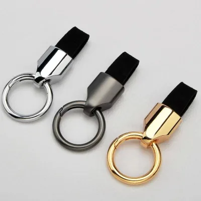 Internet Celebrity American Style Matte Zinc Alloy Cowhide Car Keychain Simple Light Luxury Couple Waist Hanging Women's