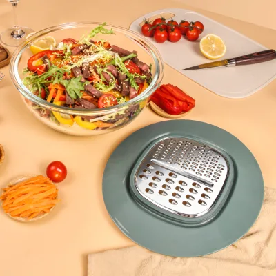 Multi-Functional Manual Cheese Grater with Stainless Steel Blade Food Storage Glass Container and Lid Salad Bowl