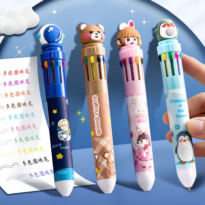New Arrival Promotional Plastic 0.7mm Cartoon Creativity 10 Colors in One Pen Multi-Functional Ballpoint Pens with Cute Design