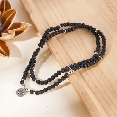 Muslim Prayer Jewelry Natural Stone Lava Mala Necklace Religious Mala Necklace 108 Beads