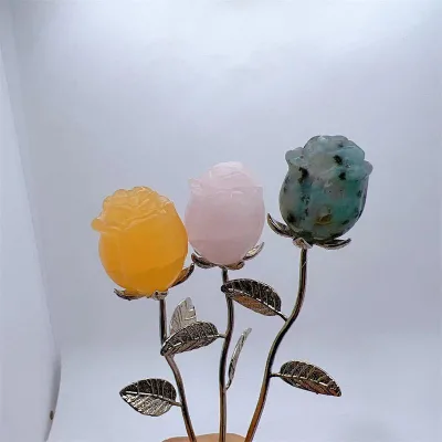 Factory Wholesale Handmade clear Quartz Crystal Flower Carvings Healing Rose Quartz Crystal Rose Flower for Valentine's Day Gift