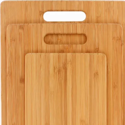 Bamboo Cutting Board Set 3 Wooden Boards Kitchen Knife Friendly Food Grade 1cm Thick Lightweight Hanging Hole