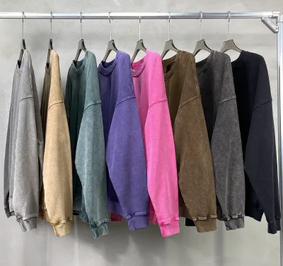 2024 Vintage French Terry Sweatshirts Stylish Oversized Crewneck Acid Washed Effect 3D Embroidered Wholesale OEM Service