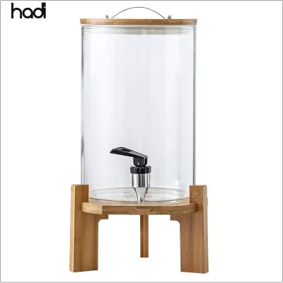 Guangzhou Wholesale Stainless Steel Plastic Glass Drink Dispenser Stand Lid Hadi Juice Dispenser Wooden Glass Beverage Dispenser
