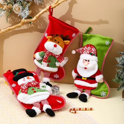 Cartoon Colorful 3D Santa Claus Long Leg Christmas Decoration Candy Bags Gift Bag Christmas Stocking