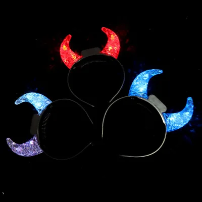 New Arrival Hot Selling Customized Logo Clear Halloween Party Hairband Flashing Devil Horn LED Headband