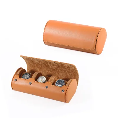 HX HX-1 Rectangle Multifunction 3-Slot Watch Storage Roll with PU Leather Orange Colorful Design for Travel