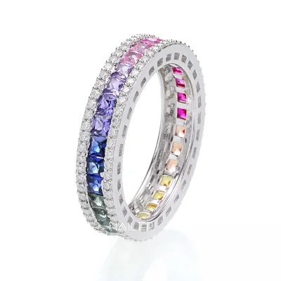 Lab Grown Sapphire Rainbow Ring Couple Rings for Weddings and Engagement 925 Gemstone Ring