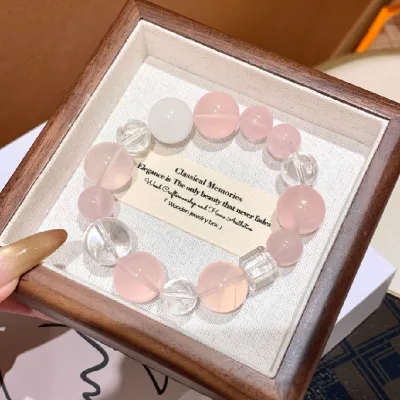 multi-bead crystal bracelet, elegant single-loop bracelet for men and women, natural pink crystal, natural crystal