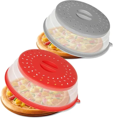 2 Pack Collapsible Microwave Splatter Cover  Vented Microwave Lid with Hook Hole, Splatter Guard for Plate Dish Bowl