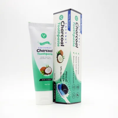 2023 Hot Sale Coconut Charcoal Teeth Whitening Vegan Toothpaste Mint Flavor OEM Brand Name