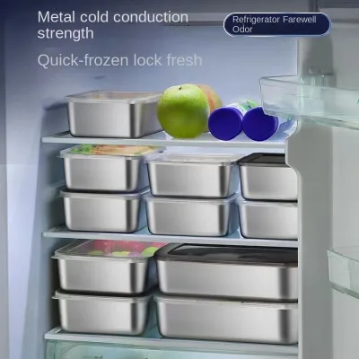 Stainless Steel Food Preservation Storage Box with Square Lid Refrigerator Towel Tray Sealed Storage Food Towel Organization