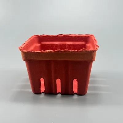 Compostable Square Paper Pulp Berry Punnet Dyed Red Ventilated Fruit Harvest Basket for Strawberry Blueberry Packaging
