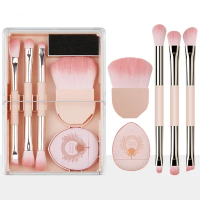 Wholesale Portable Travel Mini Makeup Brushes Cosmetics Tools Makeup Sponge Puff Double Ended Mini Makeup Brush