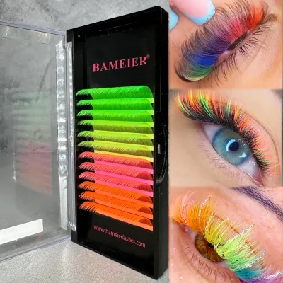 Hot Selling Colorful Lash Mixed Tray Wholesale Single Colours Eyelash Extension with Color