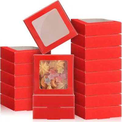 Zonon 30 Kraft Paper Gift Box Square Box Window 4.13x4.13x1.18 Inch Candy Soap Holder Jewelry Display Red Made China