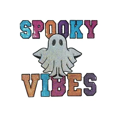 Halloween Sequin Patch Spooky Vibes Ghost Embroidery Applique Iron on Sew on Badge for Jacket Bag Shirt Hat Custom Decoration