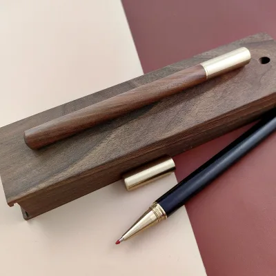 Custom Logo Vintage Ebony Redwood Metal Signature Pen 0.7mm Wooden Rollerball Pen