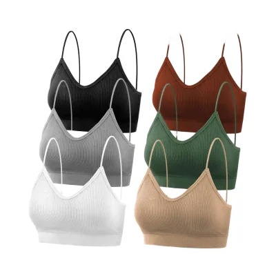 New Fashion Women's Everyday Camisole Tank Top V-Neck Sports Bras with Adjustable Straps Breathable Silk Padded Bralettes