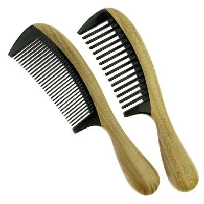 Custom logo Long Handled Wooden Hair Comb Natural Ox Horn Sandalwood Hair Comb