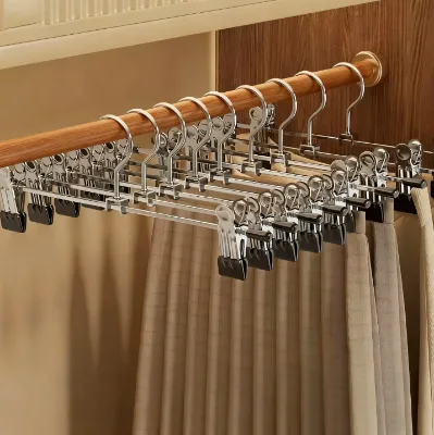 Direct Factory Price Metal Pants Hangers Multi Functional Adjustable Skirt Hangers Wardrobe Storage Rack With Clips for Trousers