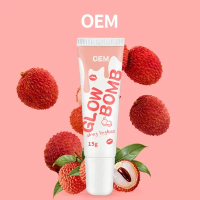 OEM Glow Bomb Shiny Lipgloss 15g Liquid Fresh Lychee Flavor Ultra Glossy Finish Nourishing Plumping Lip Makeup Wholesale