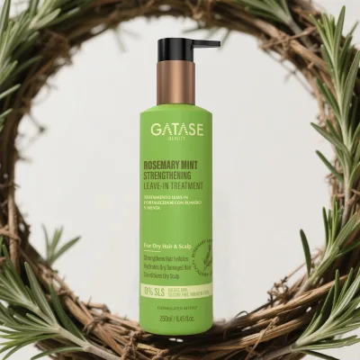 Private Label Organic Rosemary Mint Leave-In Treatment Strengthening & Growth Serum for Damaged Hair, Heat Protectant