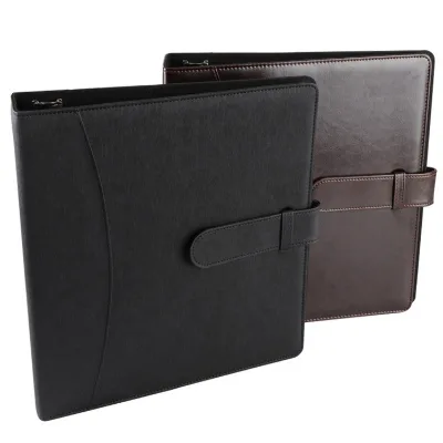 Brown A4 Business File Folder with Three-Hole Ring PU Leather Document Folder for Clerk Secretary Board Meeting Minutes Book