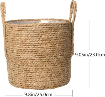 Handwoven Seagrass Woven Flower Pot Natural Planter Basket with Handles Eco-Friendly Storage Basket for Indoor Outdoor Garden