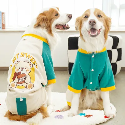 Cartoon Print Dog Clothes Four-legged Suit for Large Medium Dogs Jumpsuit Prevent Shedding Hair Dog