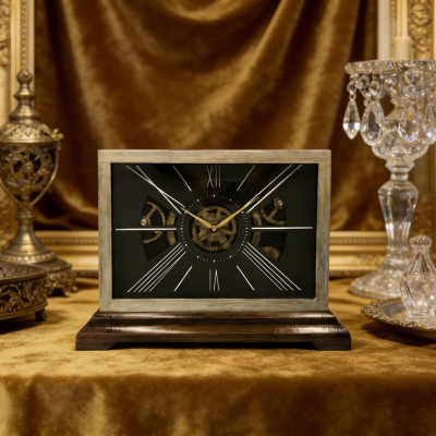 Table Desk Model Gear Clock Wooden Table Clock With Real Moving Gear Clock Vintage
