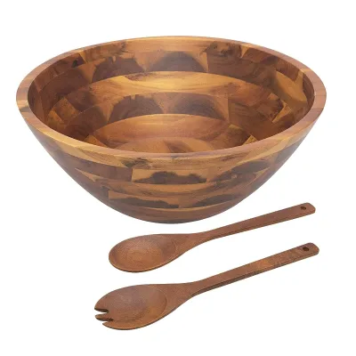 Wooden Salad Bowls Set Large Acacia Wood Serving Bowl for Fruits Salad Bowl with Serving Utensils