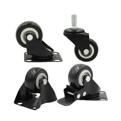 Sales 1.5 2inch Polyurethane Lightweight Silent Universal Brake Casters Flat Handcart Casters Silent Wea Resistant PU Casters