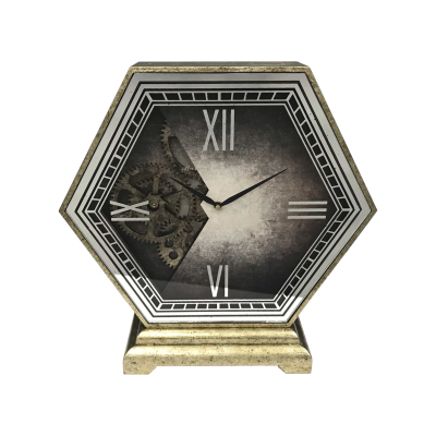 Quartz Antique Table Mantel Clock Living Room Home Decoration Hexagonal Wooden Design Desk Clock Glass Material