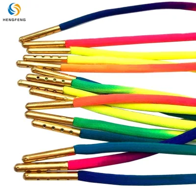 Rainbow Gradient Round Shoelaces with Metal Aglets for Sneakers Boots Casual Shoes