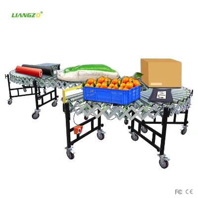 LIANGZO 600mm/800mm Width Retractable Inclined Portable Roller Conveyor for Cartoon Boxes